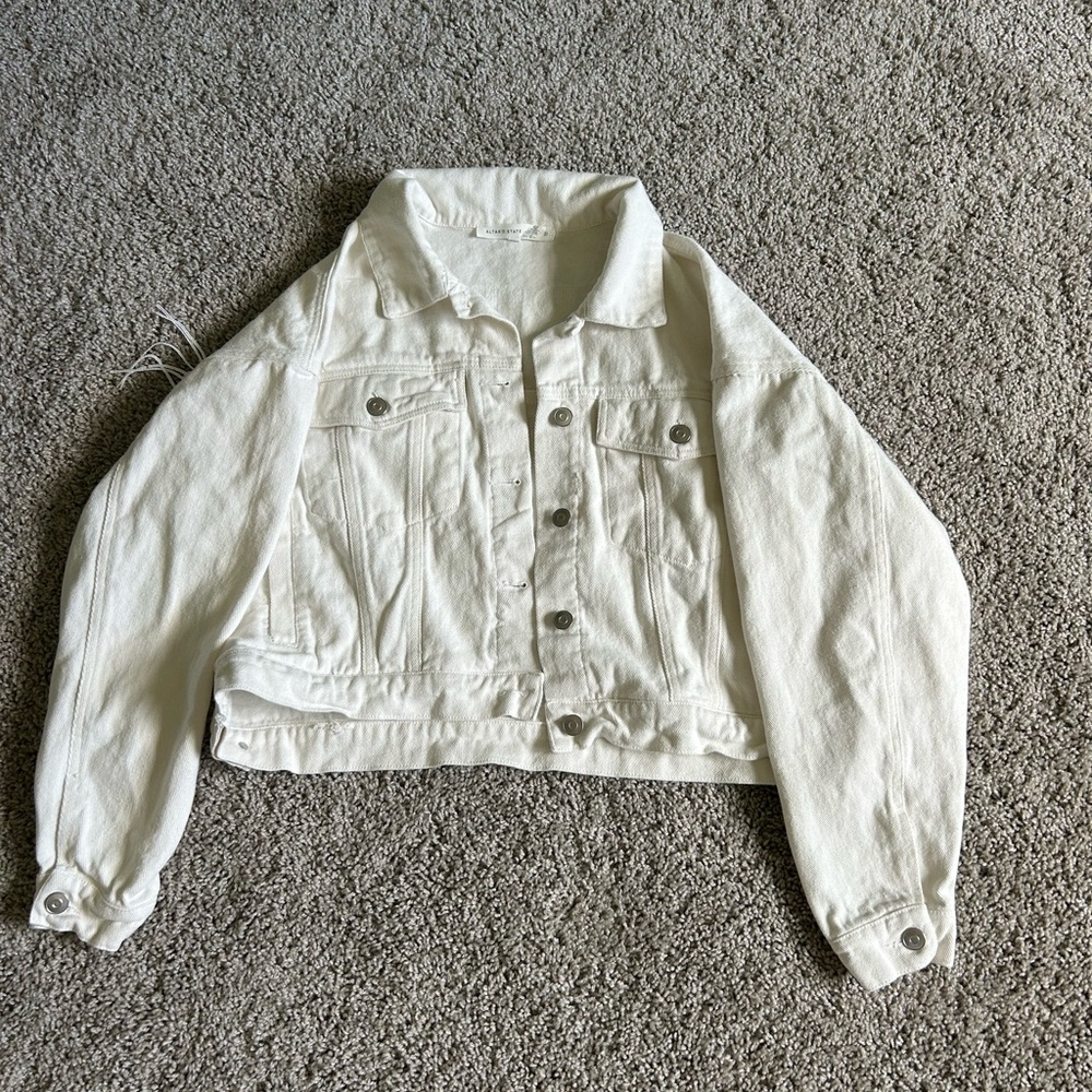 Altar'd State Cream Cropped Denim Jacket